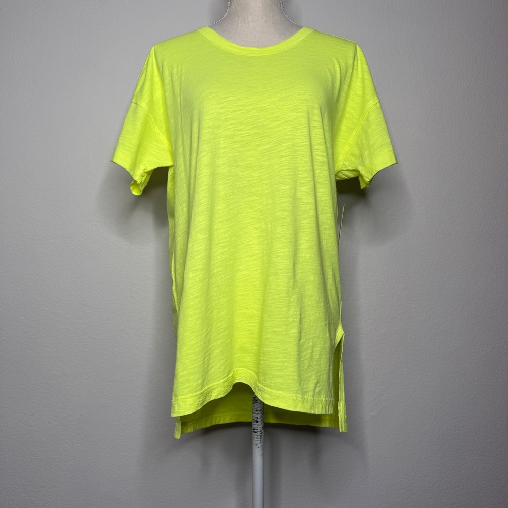 Pilcro Anthropologie Neon Yellow Cotton Tee NWT Side Slit High Low Size XS